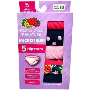 Fruit of the Loom Girls Microfiber Hipsters 5 pack Size 10